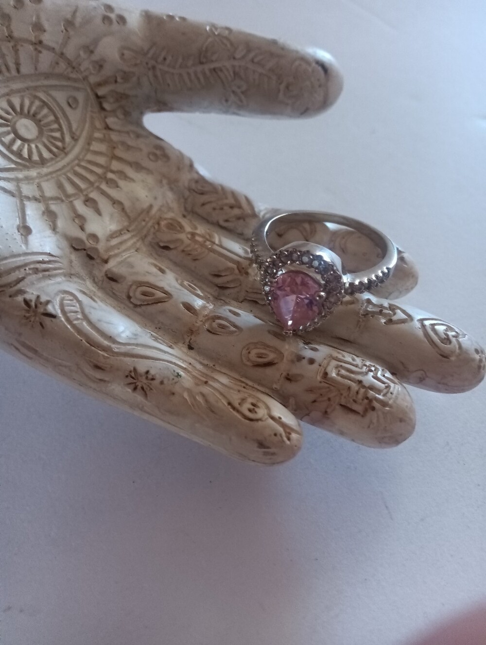 10KT Gold Pear-Shape Pink Sapphire Ring Halo Setting Small White Stones Size 7.5 - Picture 8 of 9